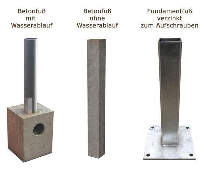 verschiedene Fundamentfüße und Pfosten