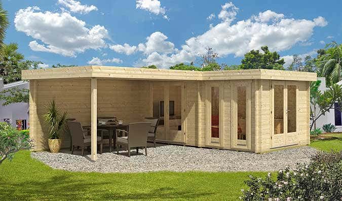 Gartenhaus Quinta-44 ISO mit Anbau und Flachdach