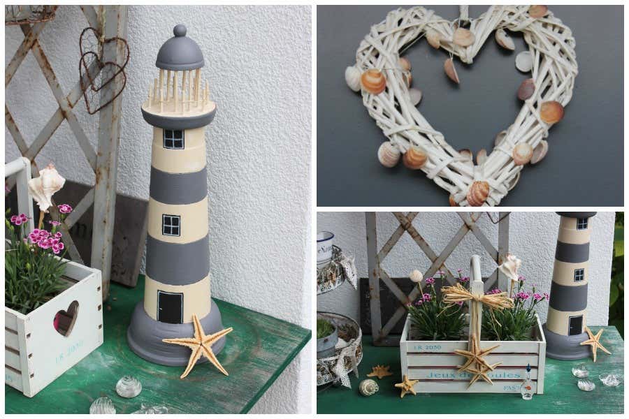 maritime Deko mit Leuchttürmen udn Muscheln