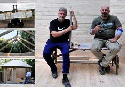 Gartenhausaufbau: Edgar und Klaus erbauen Pavillon Borneo-44