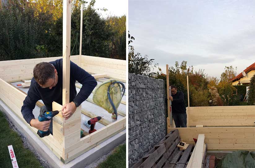 Gartenhaus modern in Grau-Weiß mit Gabionen - Aufbaustory