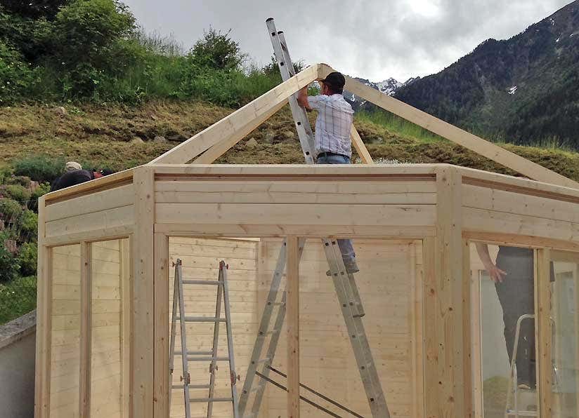 Aufbau Pavillon Rügen Dach