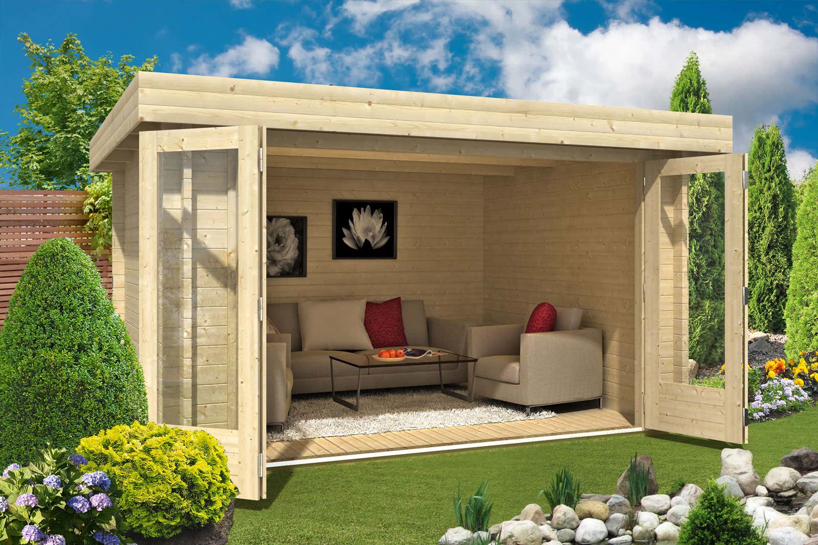 Gartenhaus Java44 A ISO mit großer Falttür