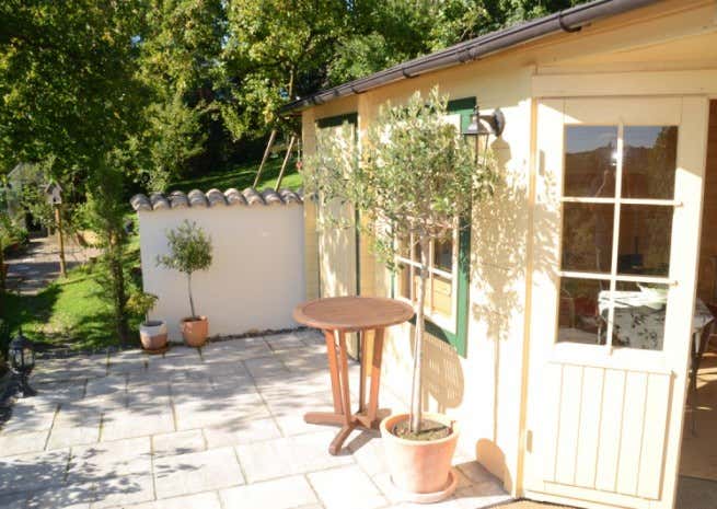 Kundenbild: 5-Eck Gartenhaus Modell Rhein-40 mit Anbau