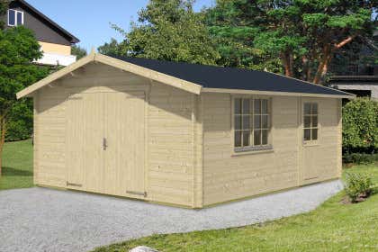 Holzgarage Modell B-44 ISO mit 2-flg. Holzgaragentor Holzgarage Modell B-44 ISO mit 2-flg. Holzgaragentor