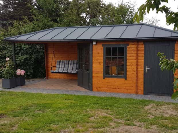 Kundenbild: 5-Eck Gartenhaus Modell Rhein-40 mit Anbau