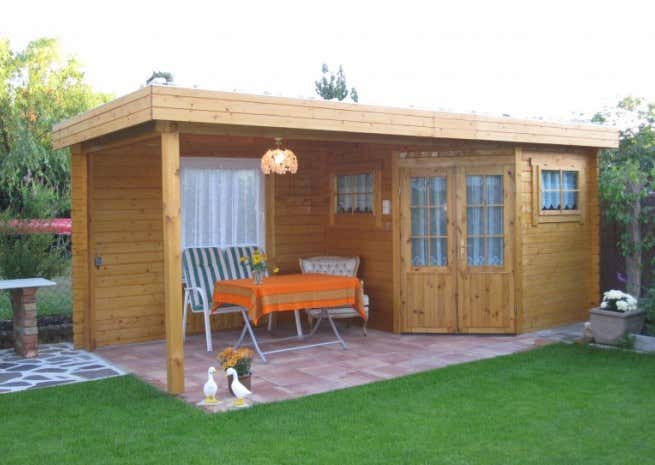 5Eck Gartenhaus Modell Mosel28 mit Flachdach