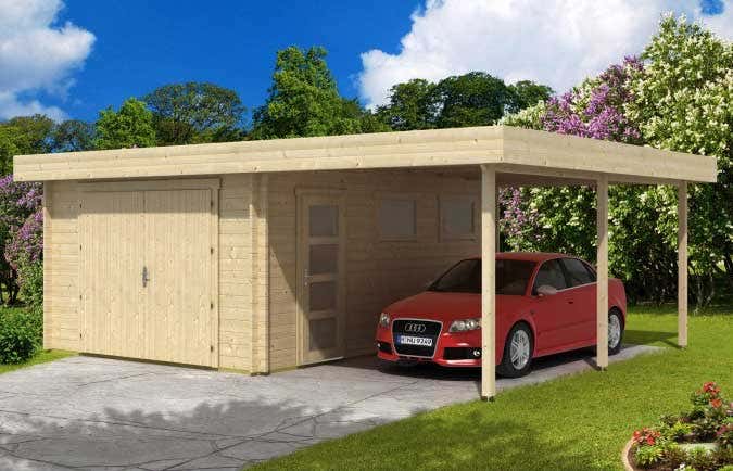 Le garage en bois avec carport