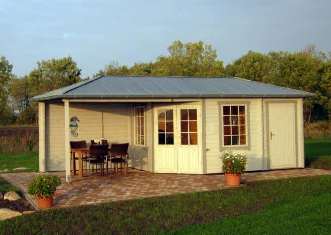 Kundenbild: 5-Eck Gartenhaus Modell Rhein-40 mit Anbau
