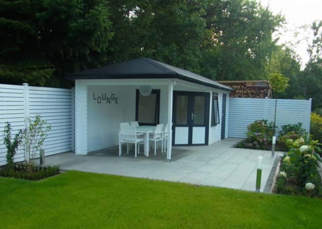 Kundenbild: 5-Eck Gartenhaus Modell Rhein-40 mit Anbau