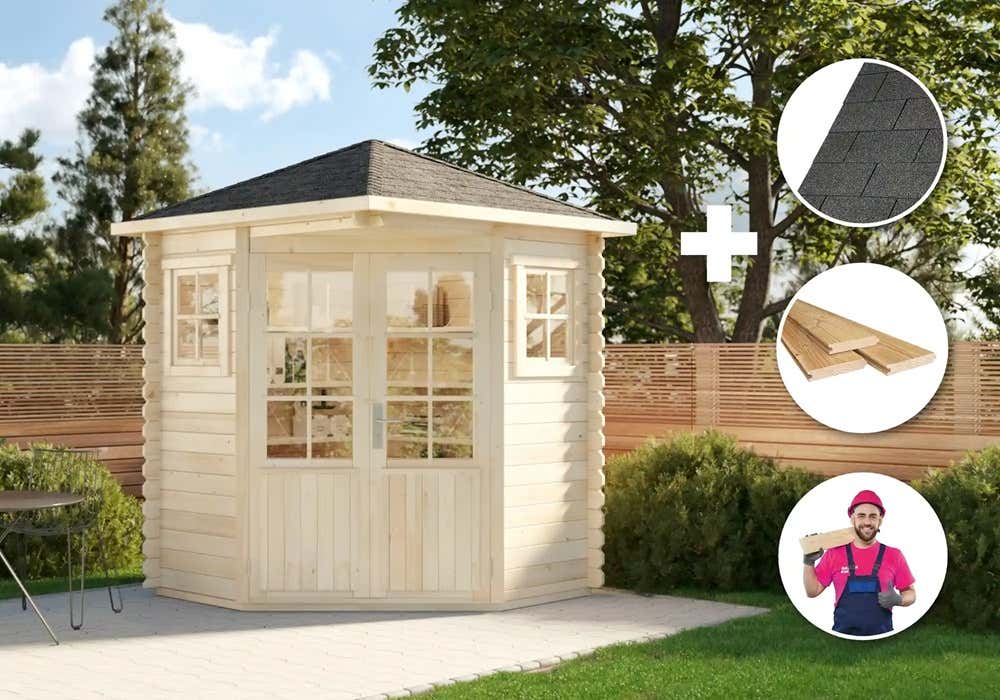 Premium Set 5-Eck Gartenhaus Sunny 2x2m inkl. Montage