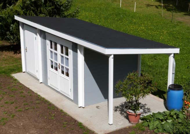 Pultdach Gartenhaus Maria (ISO) mit Anbau & Schleppdach
