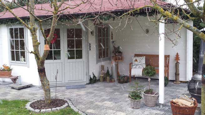 Kundenbild: 5-Eck Gartenhaus Modell Rhein-40 mit Anbau