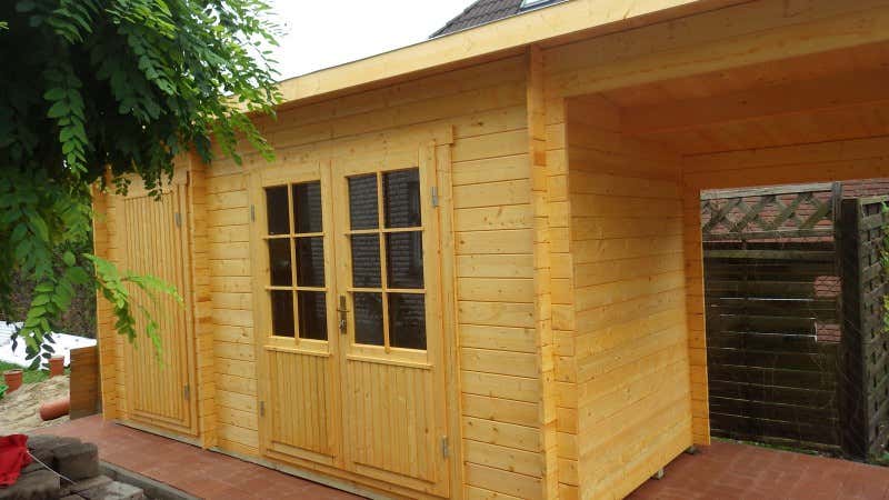 Pultdach Gartenhaus Martina28 mit Anbau & Schleppdach