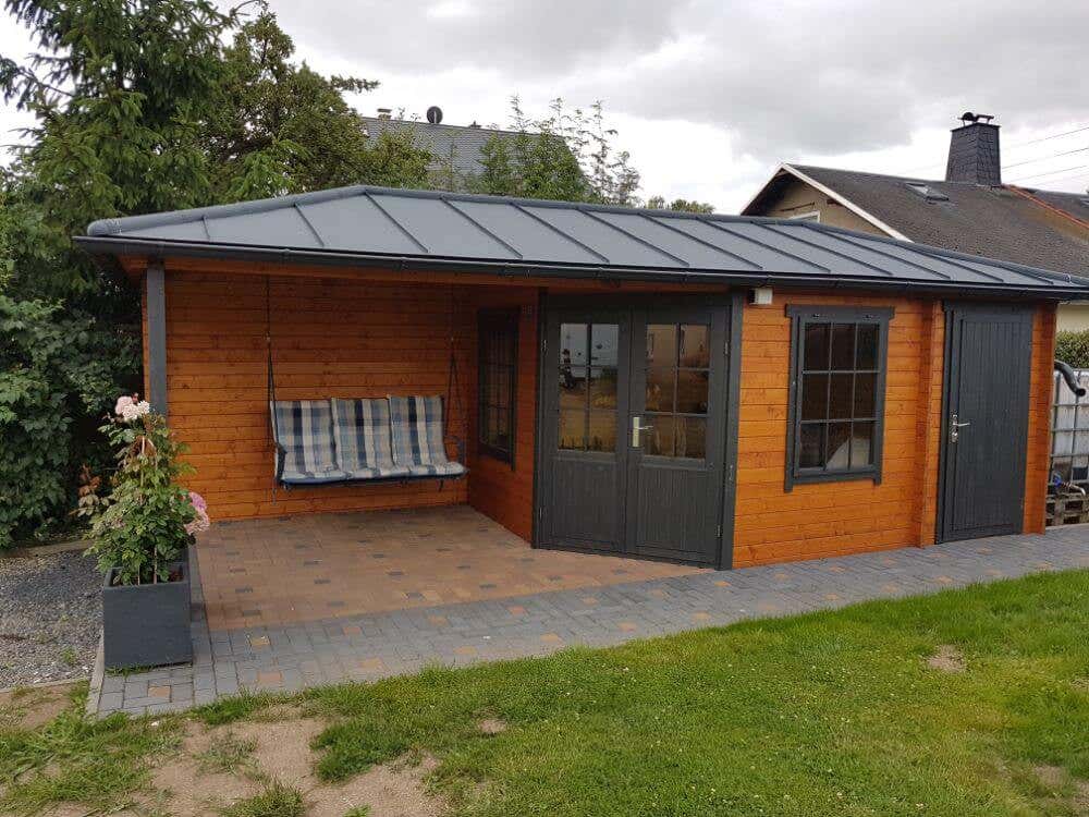 5Eck Gartenhaus Modell Rhein40 mit Anbau
