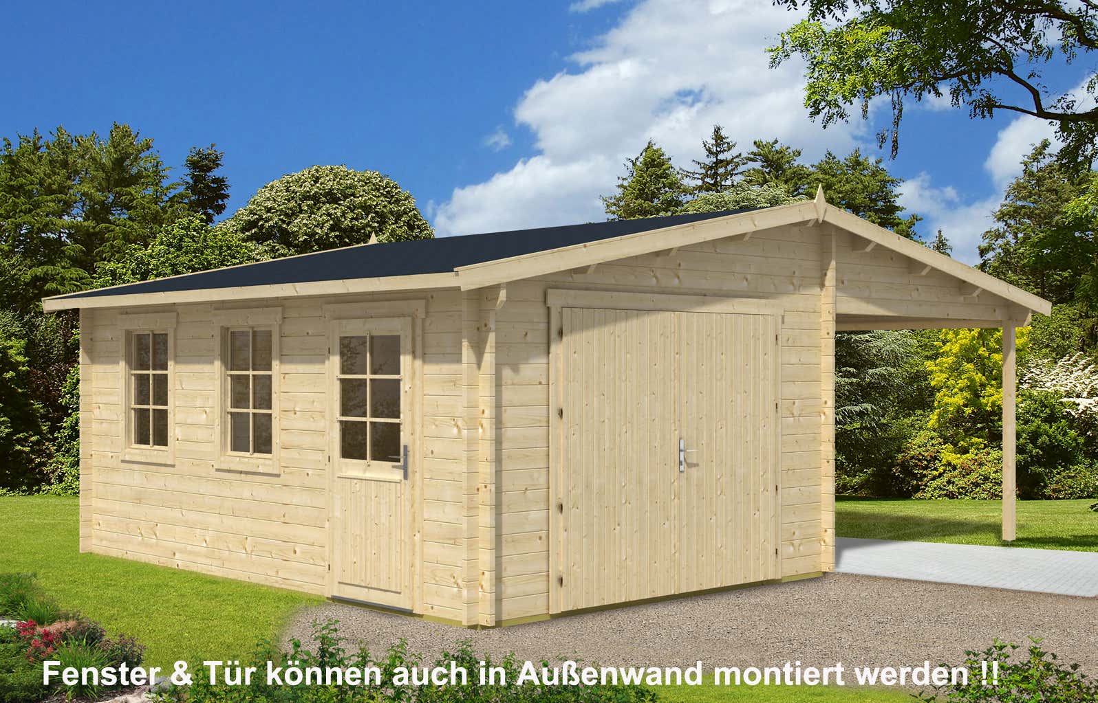 Holzgarage mit Carport 44 ISO AZ Gartenhaus GmbH